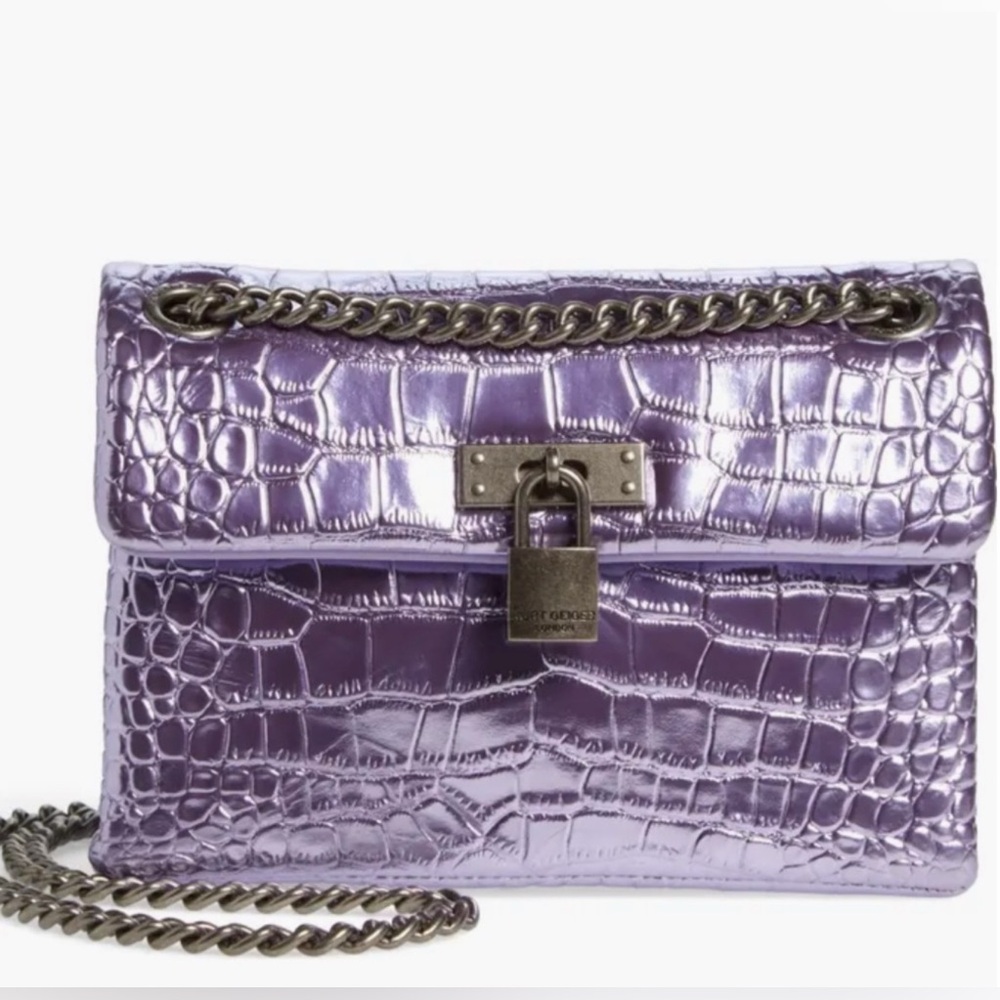 KURT GEIGER Mini Brixton Croc Embossed Metallic Leather Shoulder Bag